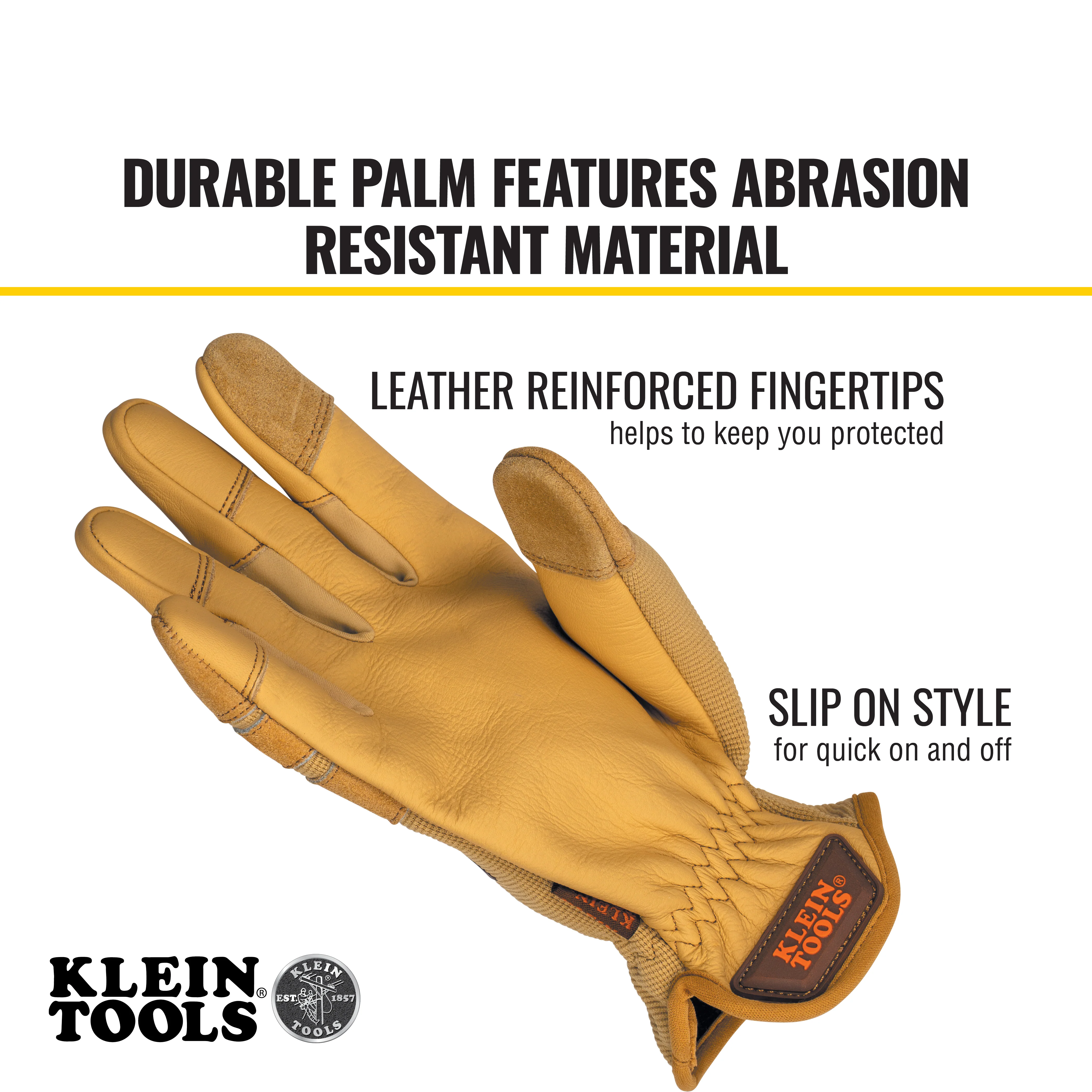 Klein Tools Leather All Purpose Gloves, Medium, Model 60607 - Image 3