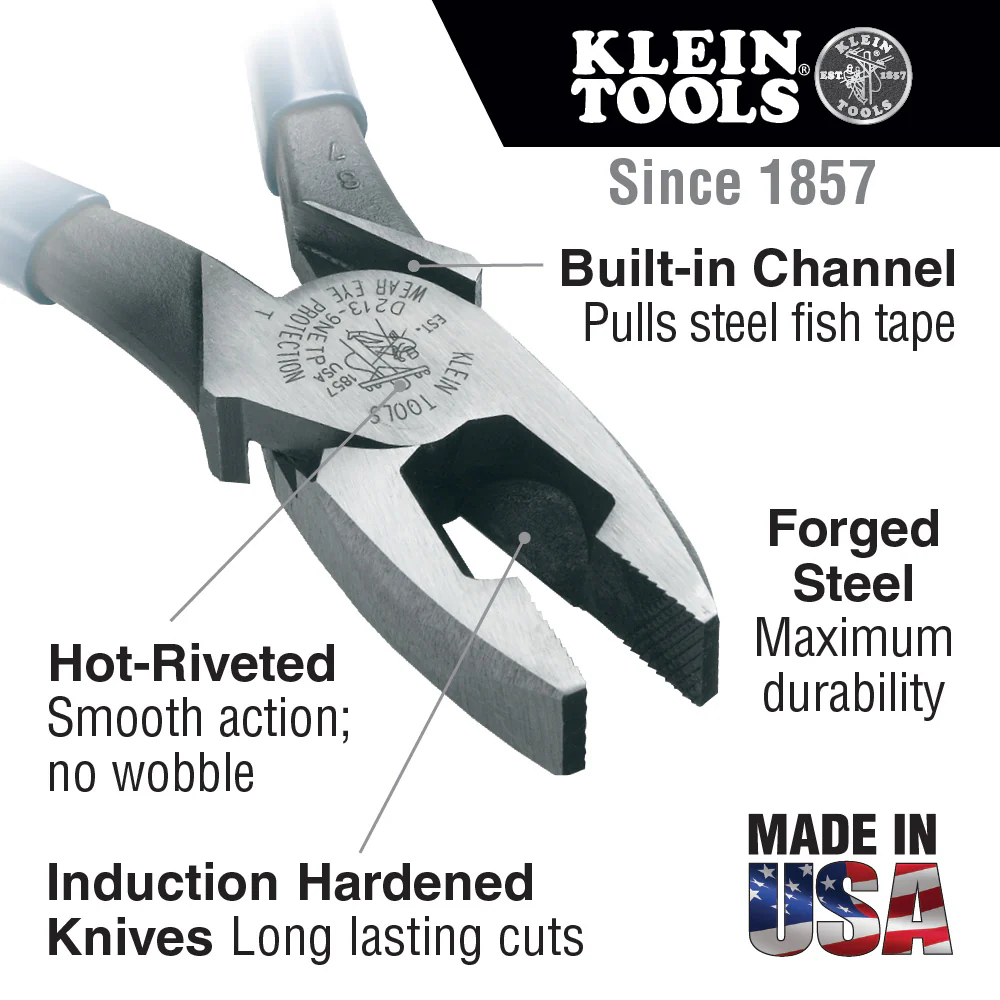 Klein Tools Lineman's Pliers, Fish Tape Pulling, 9 Inch, Model D2000-9NETP* - Image 2