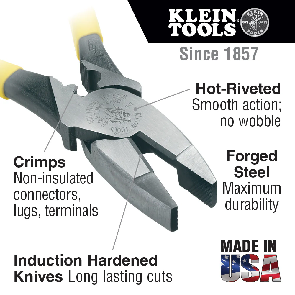 Klein Tools Lineman's Pliers with Crimping, 9-Inch, Model D2000-9NECR - Image 2