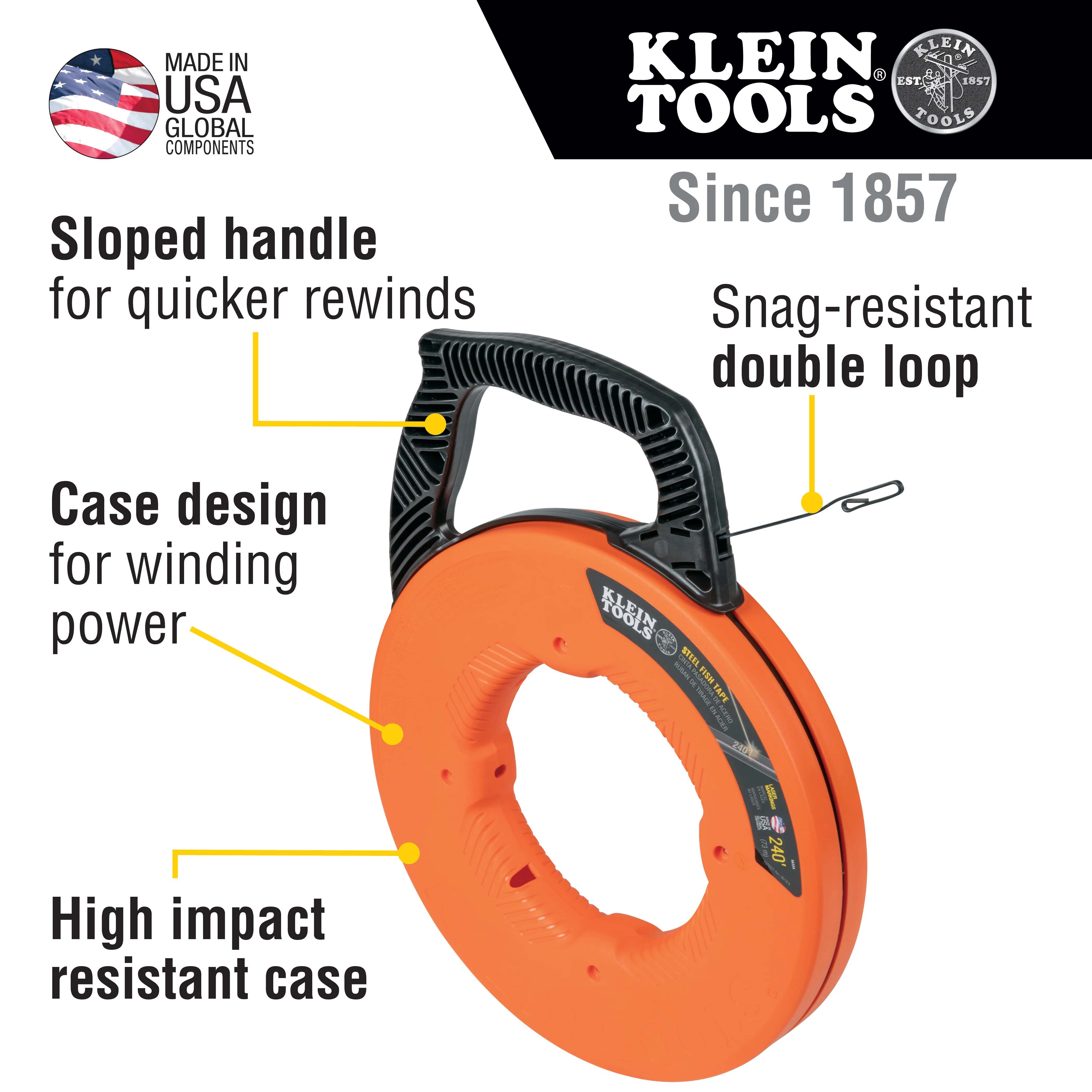Klein Tools M2O40698RV1 240' STEEL FISH TAPE & KNIFE