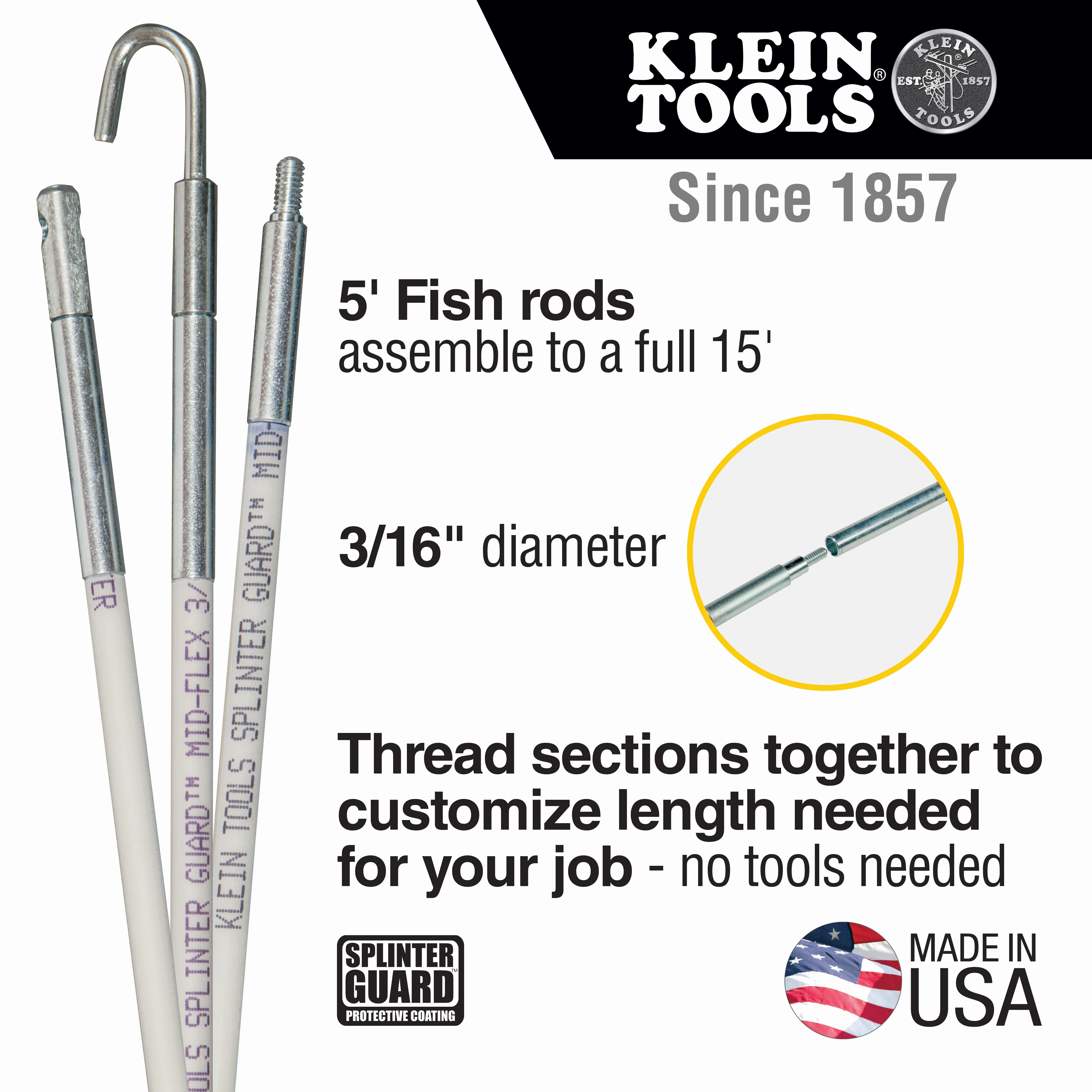 Klein Tools Mid-Flex Glow Rod Set, 15-Foot, Model 56415* - Image 2