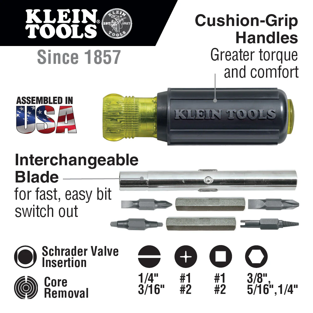 Klein Tools Multi-Bit Screwdriver / Nut Driver, 11-in-1, Model 32527* - Image 2