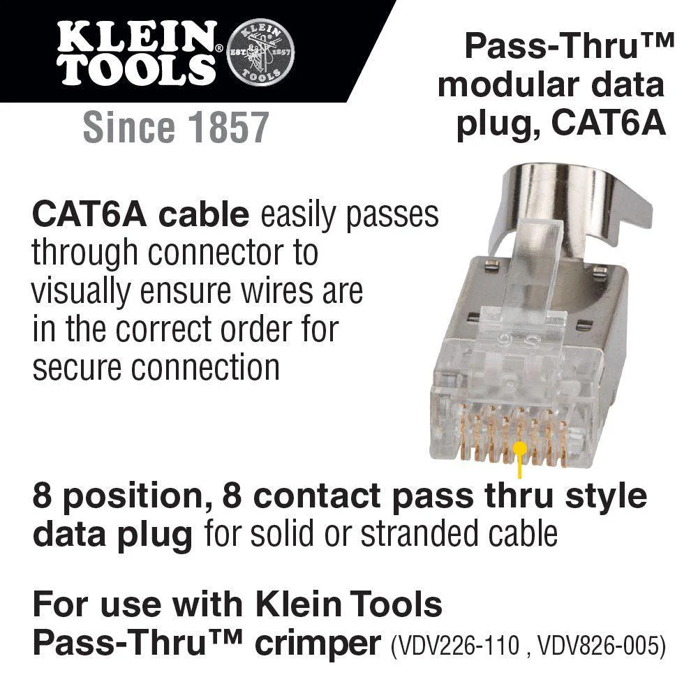 Klein Tools Pass-Thru Modular Data Plug, CAT6ASTP, 50-Pack, Model VDV826-705* - Image 2