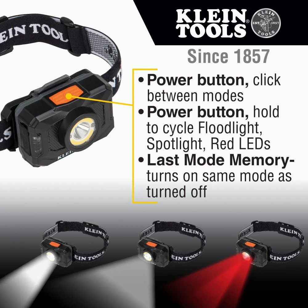 Klein Tools Rechargeable 2-Color LED Headlamp with Fabric Strap, Model 56414 - Image 4