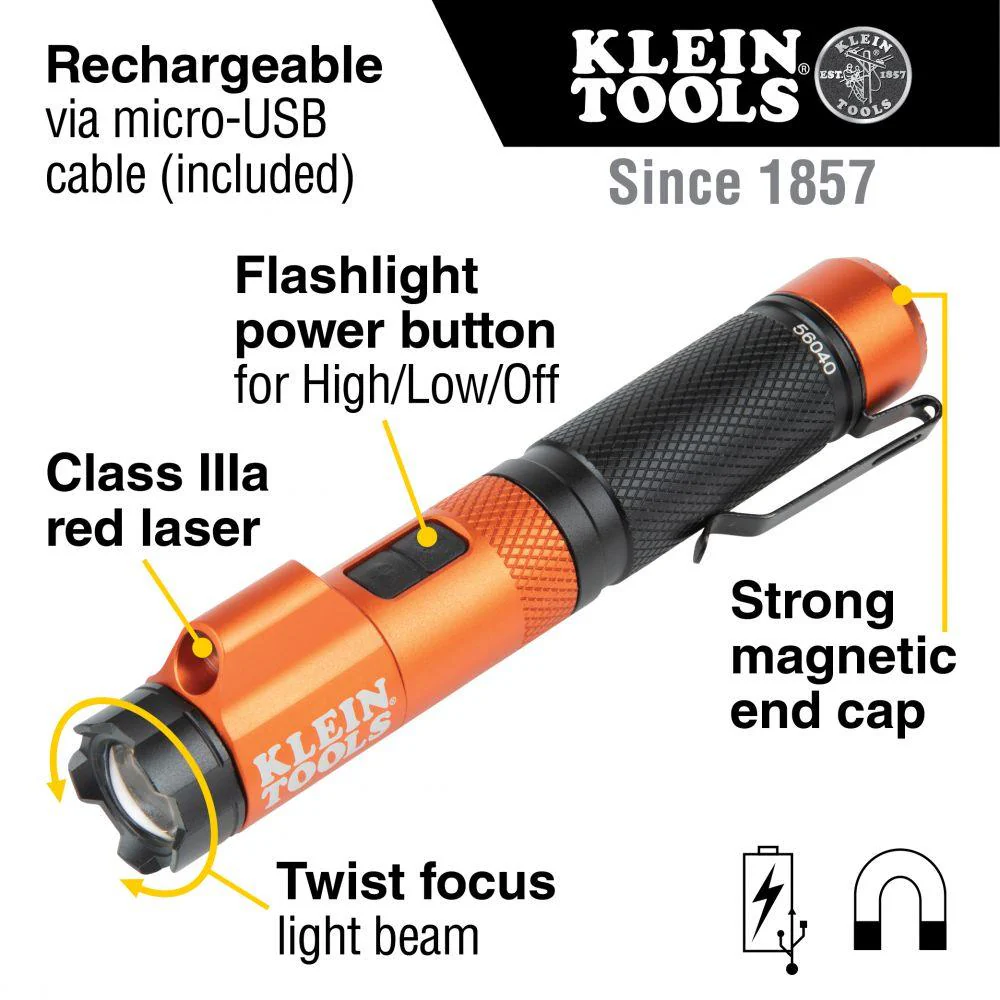 Klein Tools Rechargeable Focus Flashlight with Laser, Model 56040 - Image 2