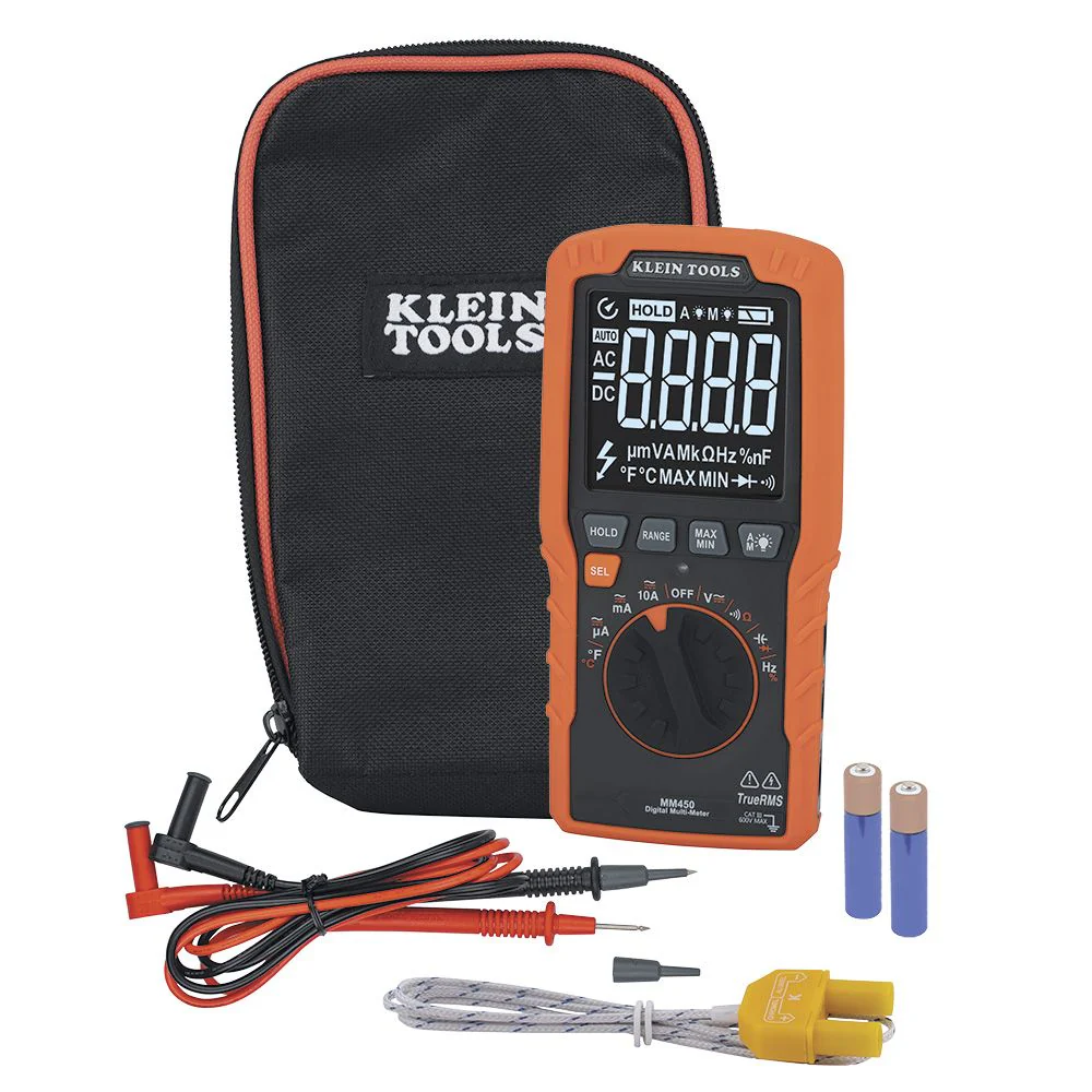 Klein Tools Slim Digital Multimeter, TRMS Auto-Ranging, 600V, Temp, Model MM450
