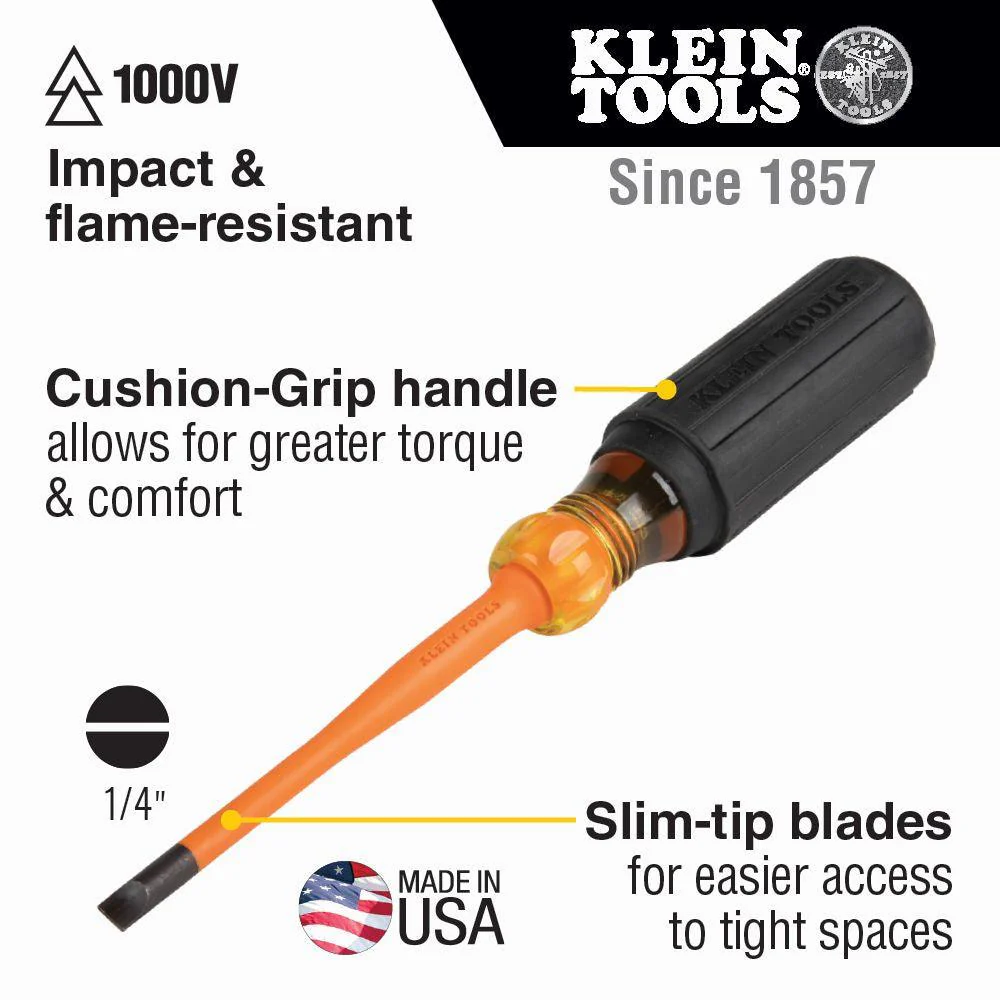 Klein Tools Slim-Tip Insulated Driver, 1/4" Cabinet, 6" Shank, Model 6926INS - Image 2