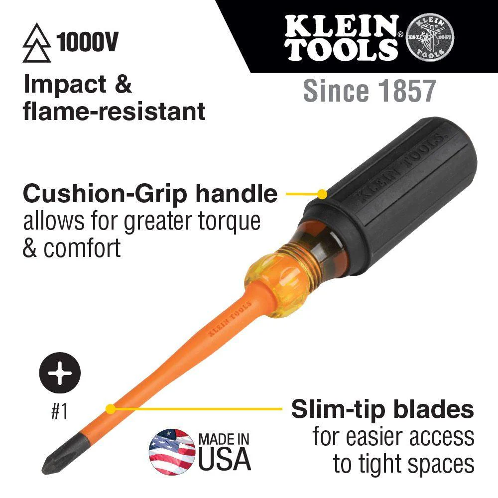 Klein Tools Slim-Tip Insulated Driver, #1 Philips, 6" Shank, Model 6956INS - Image 2