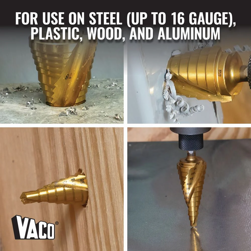 Klein Tools Step Bit Kit, Spiral Double-Fluted, VACO, 4-Piece, Model 25950* - Image 5
