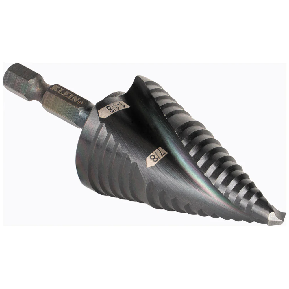 Klein Tools Step Drill Bit, Quick Release, Spiral Flute, 7/8 to 1-1/8-Inch, Model QRST11* - Image 12