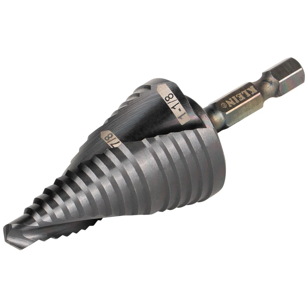 Klein Tools Step Drill Bit, Quick Release, Spiral Flute, 7/8 to 1-1/8-Inch, Model QRST11* - Image 9