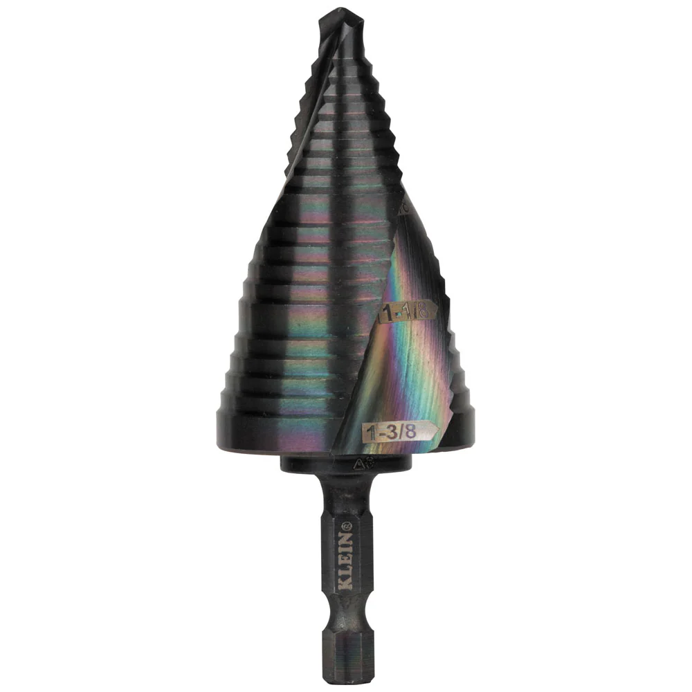 Klein Tools Step Drill Bit, Quick Release, Spiral Flute, 7/8 to 1-3/8-Inch, Model QRST15*