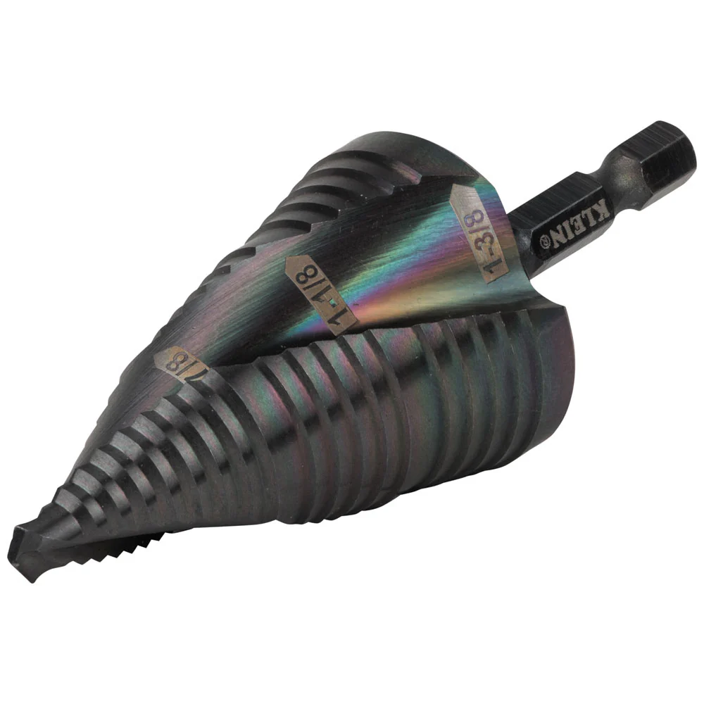 Klein Tools Step Drill Bit, Quick Release, Spiral Flute, 7/8 to 1-3/8-Inch, Model QRST15* - Image 10
