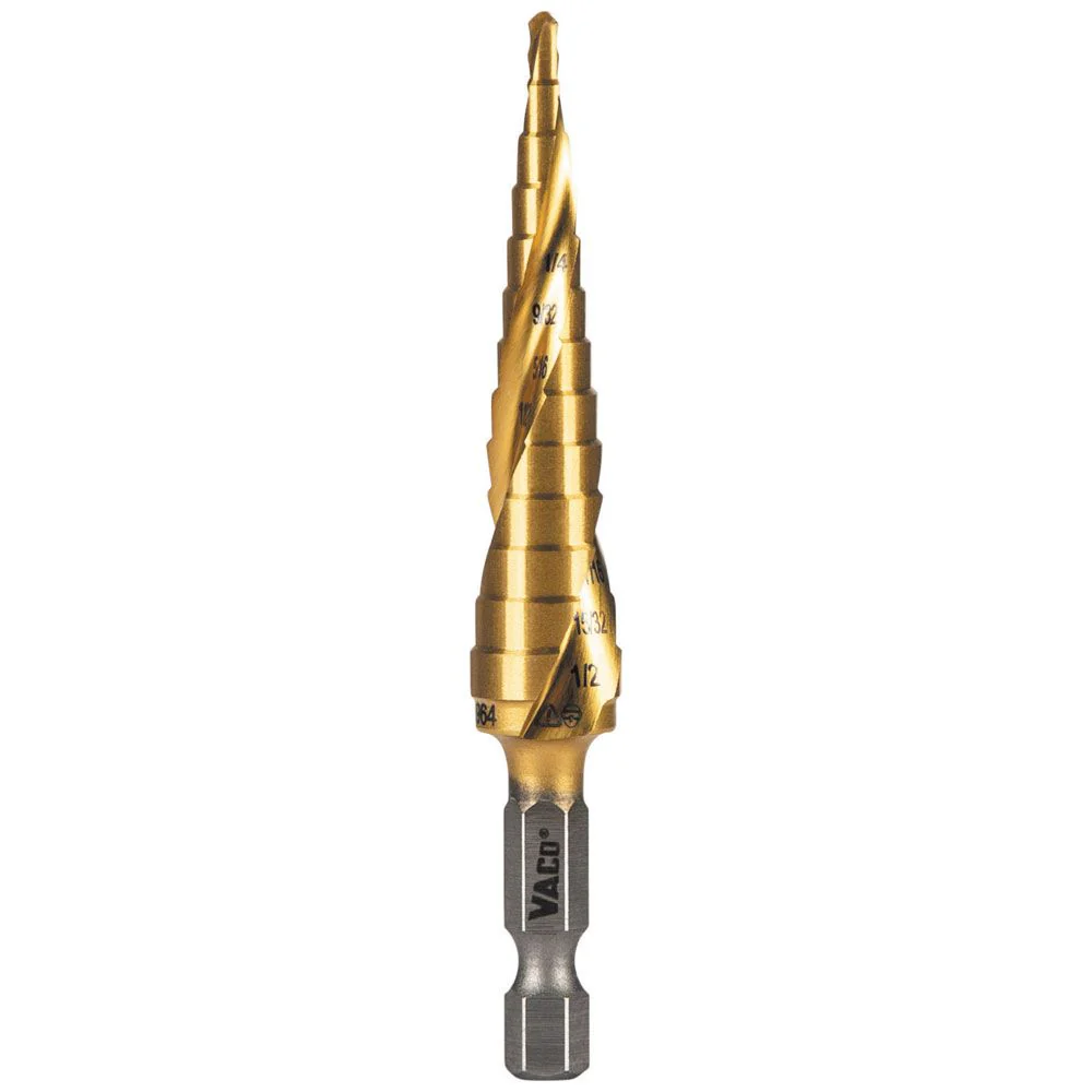 Klein Tools Step Drill Bit, Spiral Double-Fluted, 1/8 Inch to 1/2 Inch, VACO, Model 25964*