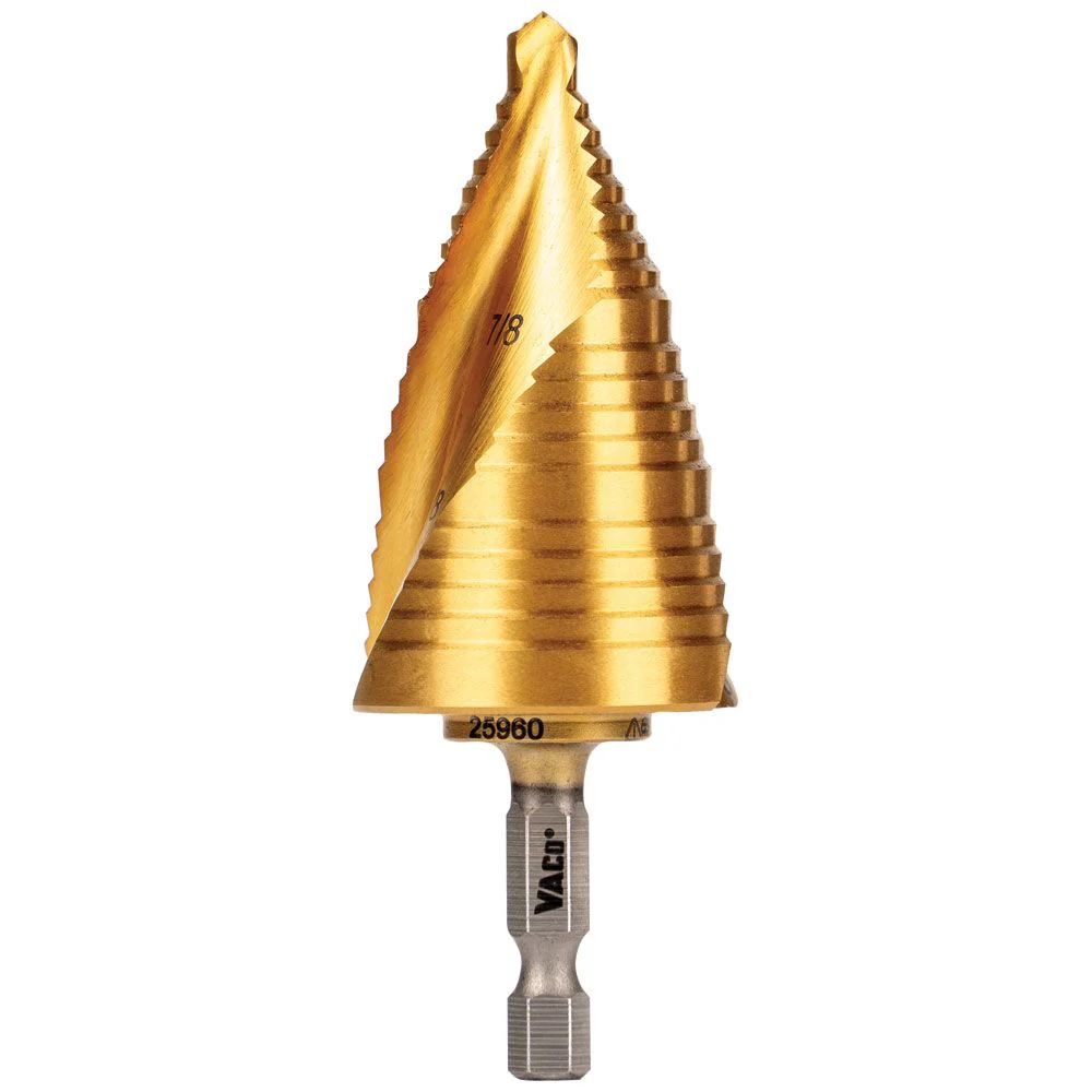 Klein Tools Step Drill Bit, Spiral Double-Fluted, 7/8 Inch to 1-3/8 Inch, VACO, Model 25960*