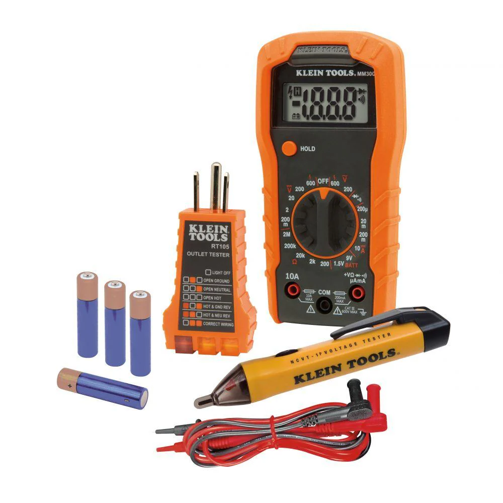 Klein Tools Test Kit with Multimeter, Non-Contact Volt Tester, Receptacle Tester, Model 69149P