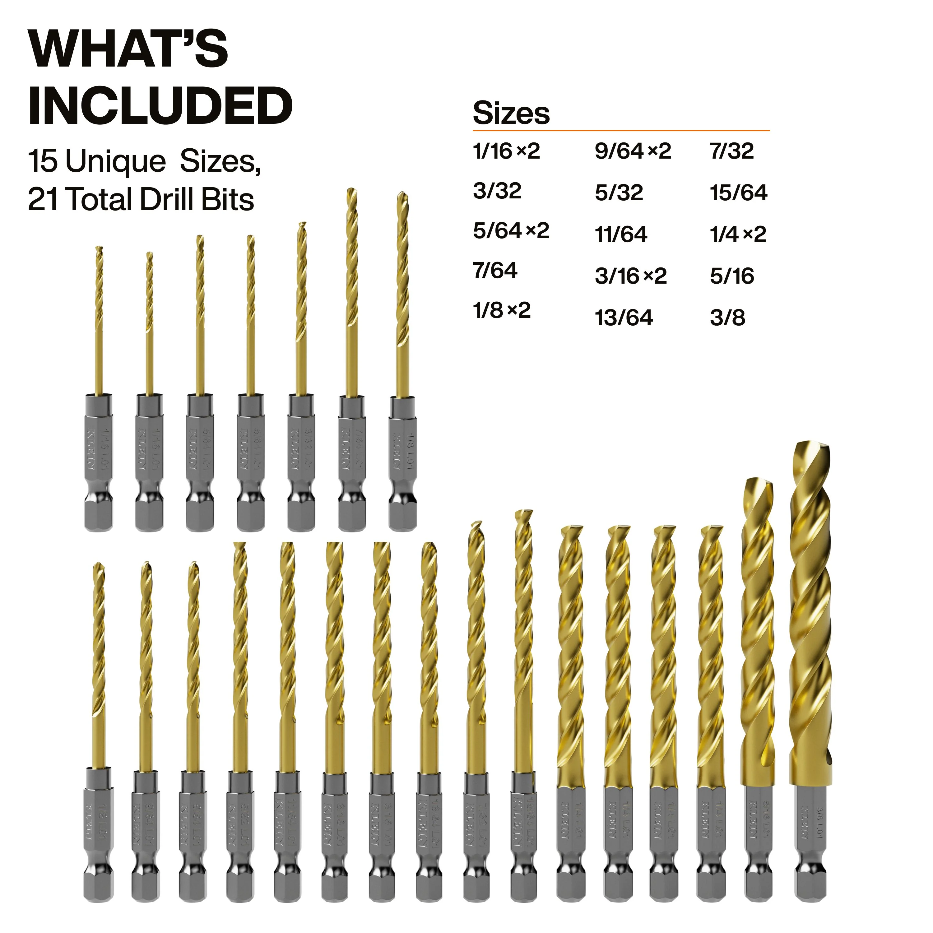 Klein Tools Titanium Drill Bit Set, 21-piece 53621 - Image 2