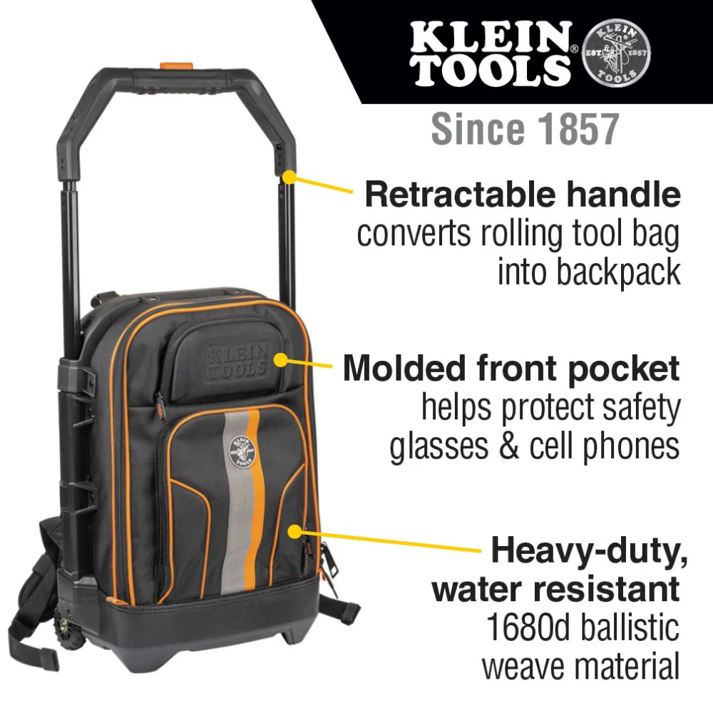 Klein Tools Tradesman Pro Rolling Tool Backpack, Model 55604 - Image 2