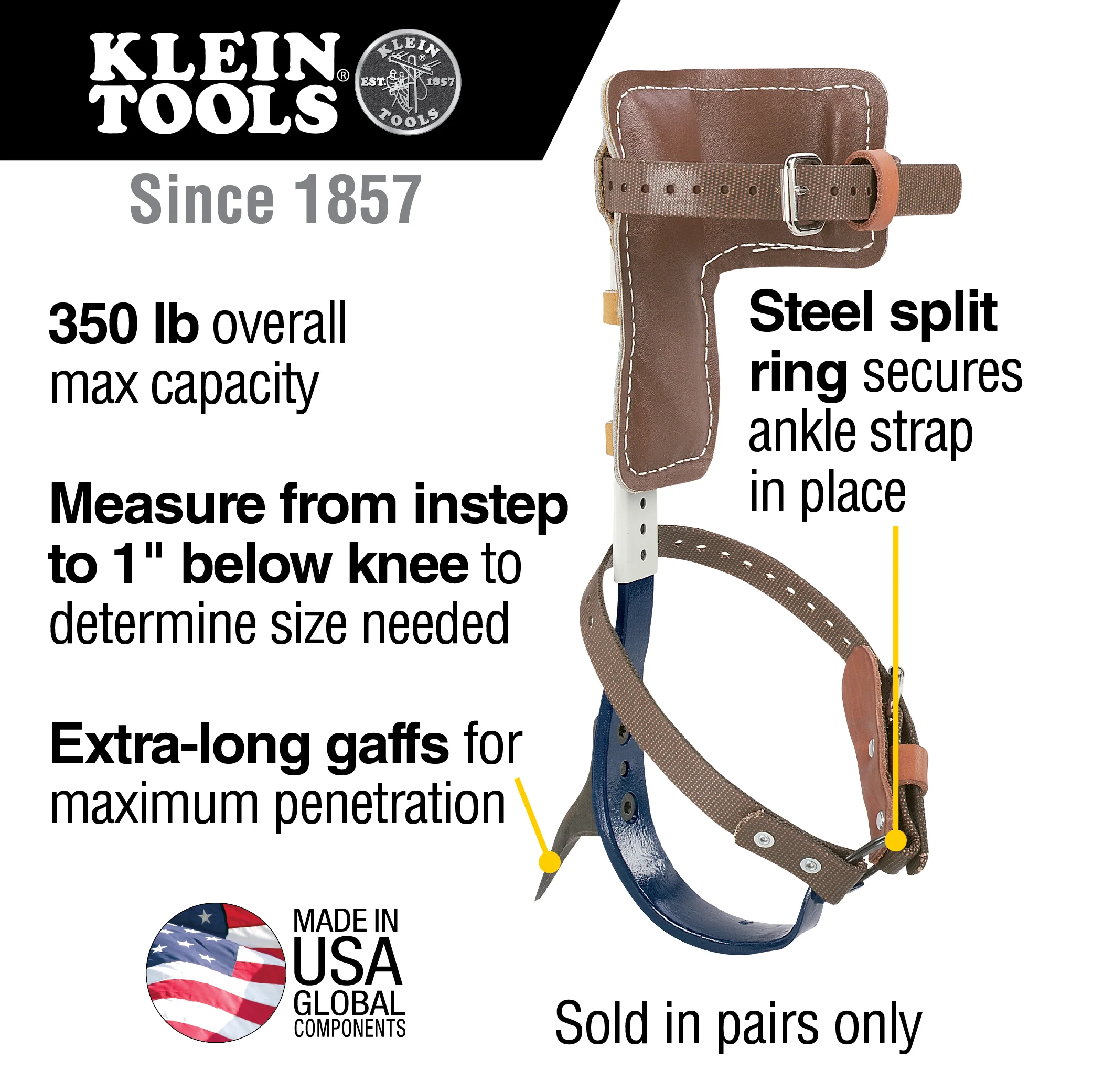 Klein Tools Tree Climber Set 2-3/4-Inch Gaffs, 17 to 21 Inch, Model CN1907ARL* - Image 2