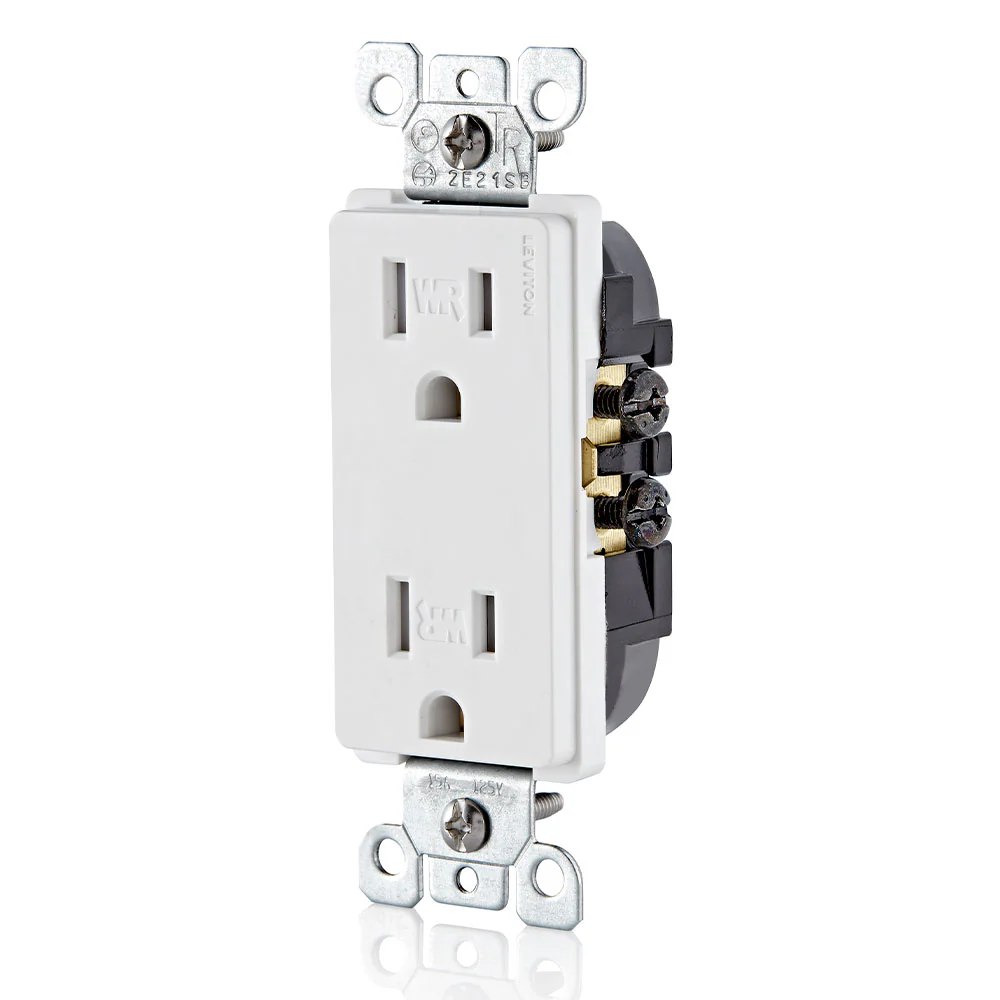 Leviton 15A Weather and Tamper Resistant Decora Receptacle in White, Model W5325-W* - Image 2