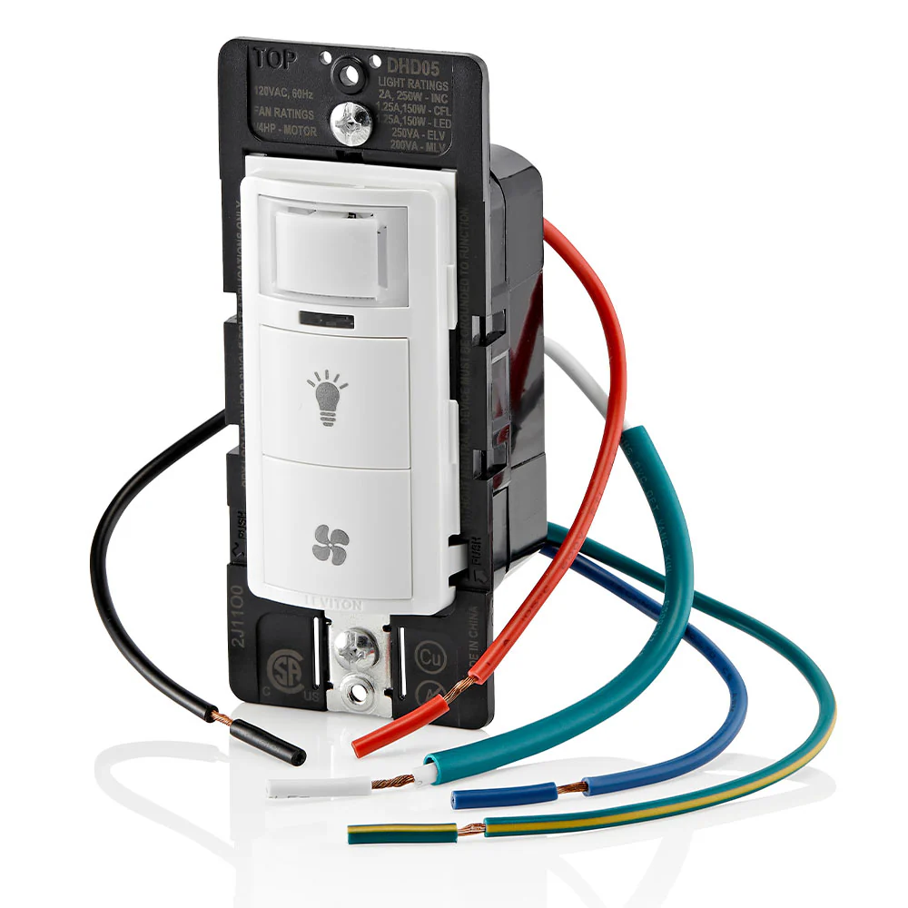 Leviton Decora In-Wall Comination Humidity Sensor and Fan Control with Light Switch, Model DHD05-1LW* - Image 3