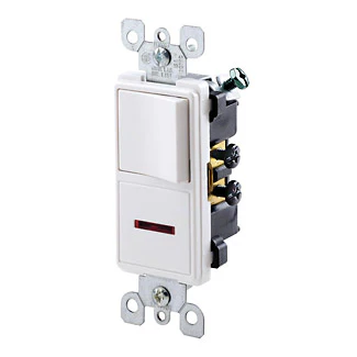 Leviton Decora Single Pole Switch & Pilot Light Combo, 15 Amp, Model 5626-W*