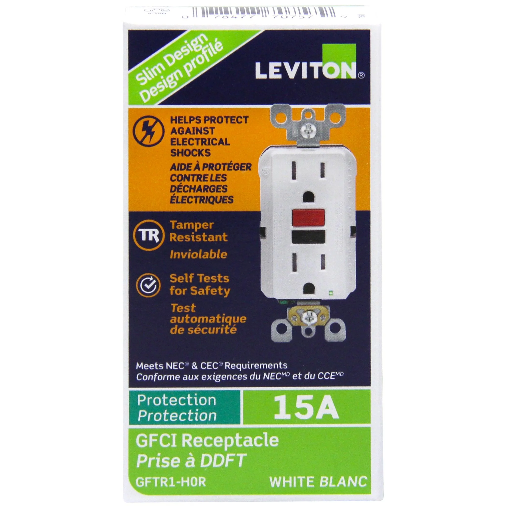 Leviton GFCI Receptacle, Slim Design, Tamper Resistant, with Red and Black Buttons, Model GFTR1760* - Image 3