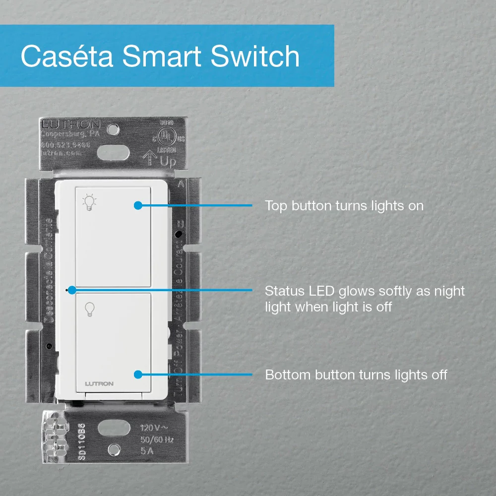 Lutron Caseta Smart Switch & Remote Kit, P-PKG1WS-WH* - Image 3