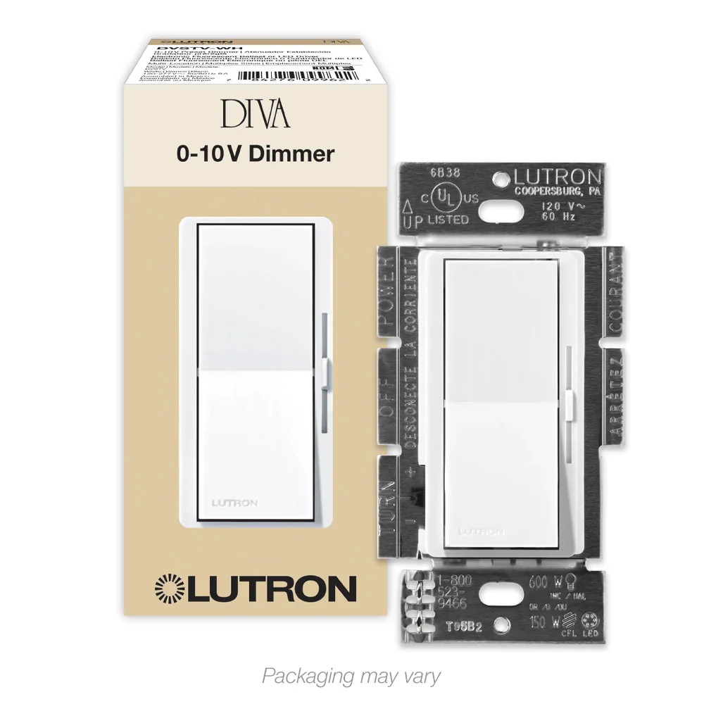 Lutron Diva 0-10 V Fluorescent/LED Fixture Dimmers, 3-way/Single Pole, Model DVSTV-WH - Image 6