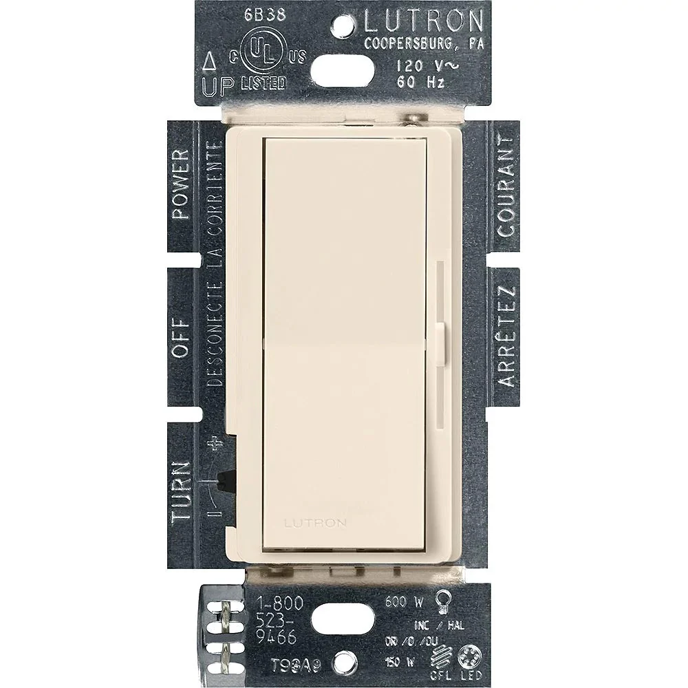 Lutron Diva C-L Dimmer for Dimmable CFL & LED Bulbs, Maximum 150W, Light Almond, Model DVCL-153PH-LA*