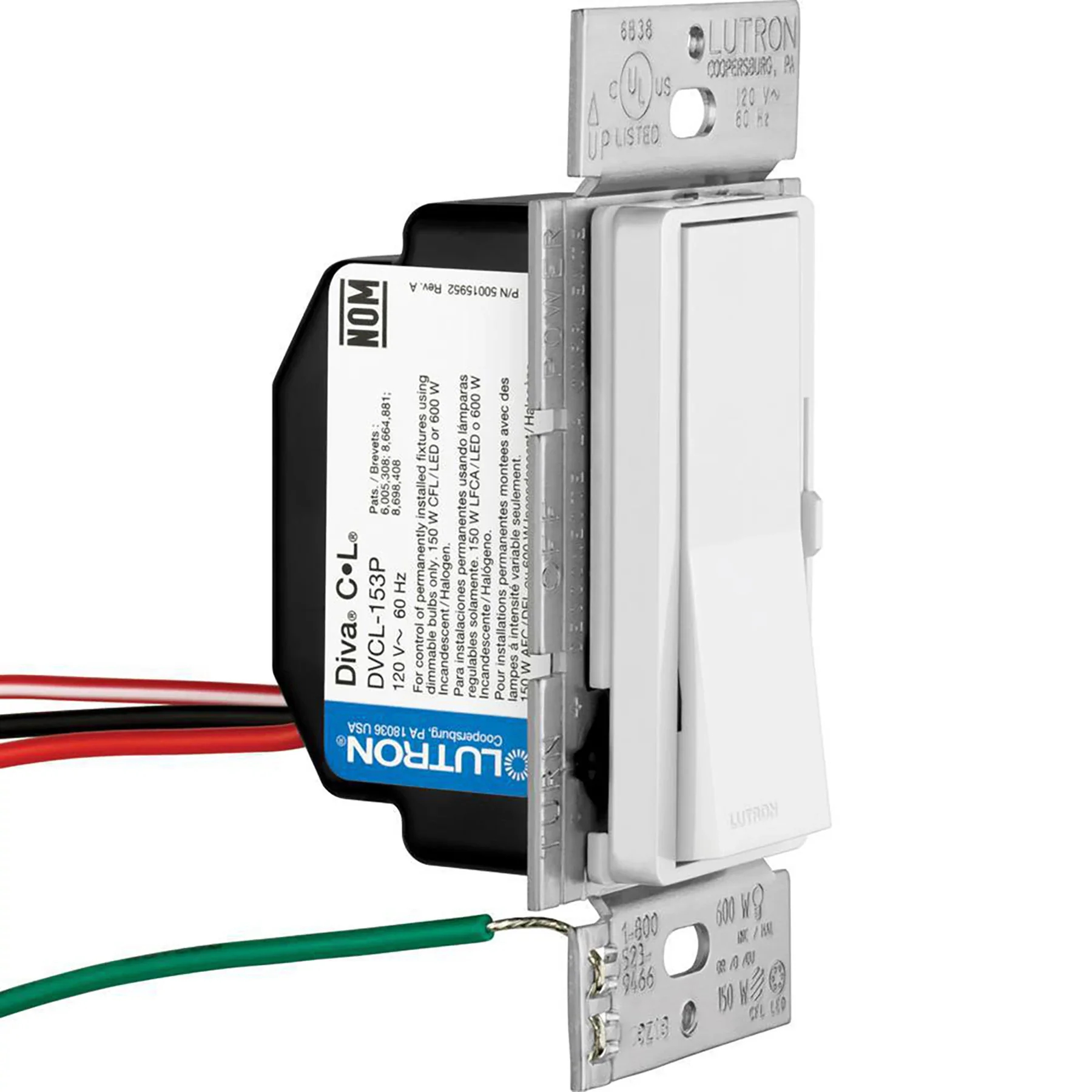 Lutron Diva C-L Dimmer for Dimmable CFL & LED Bulbs, Maximum 150W, Light Almond, Model DVCL-153PH-LA* - Image 3