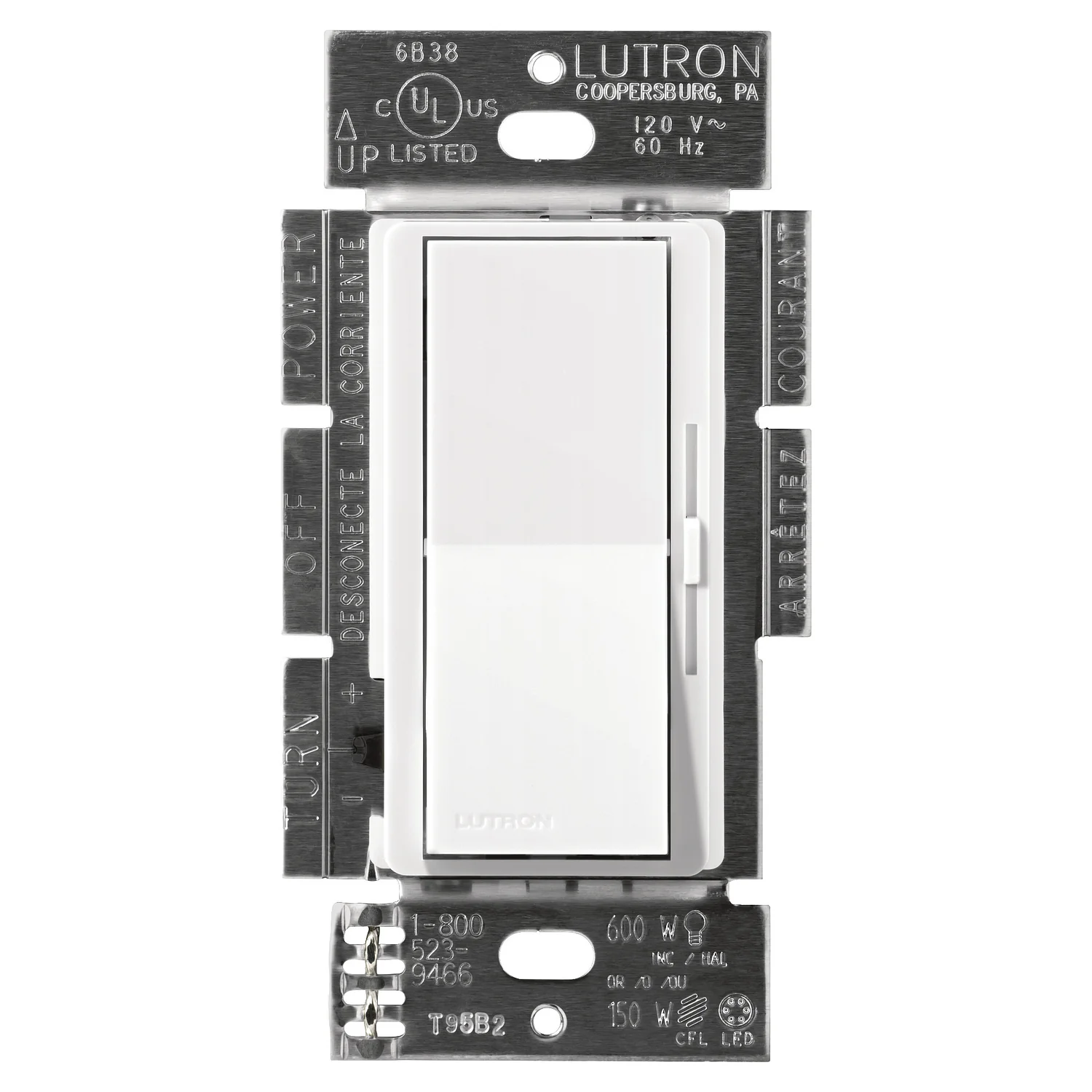 Lutron Diva C-L Dimmer for Dimmable CFL & LED Bulbs, Maximum 150W, White, Model DVCL-153PH-WHC