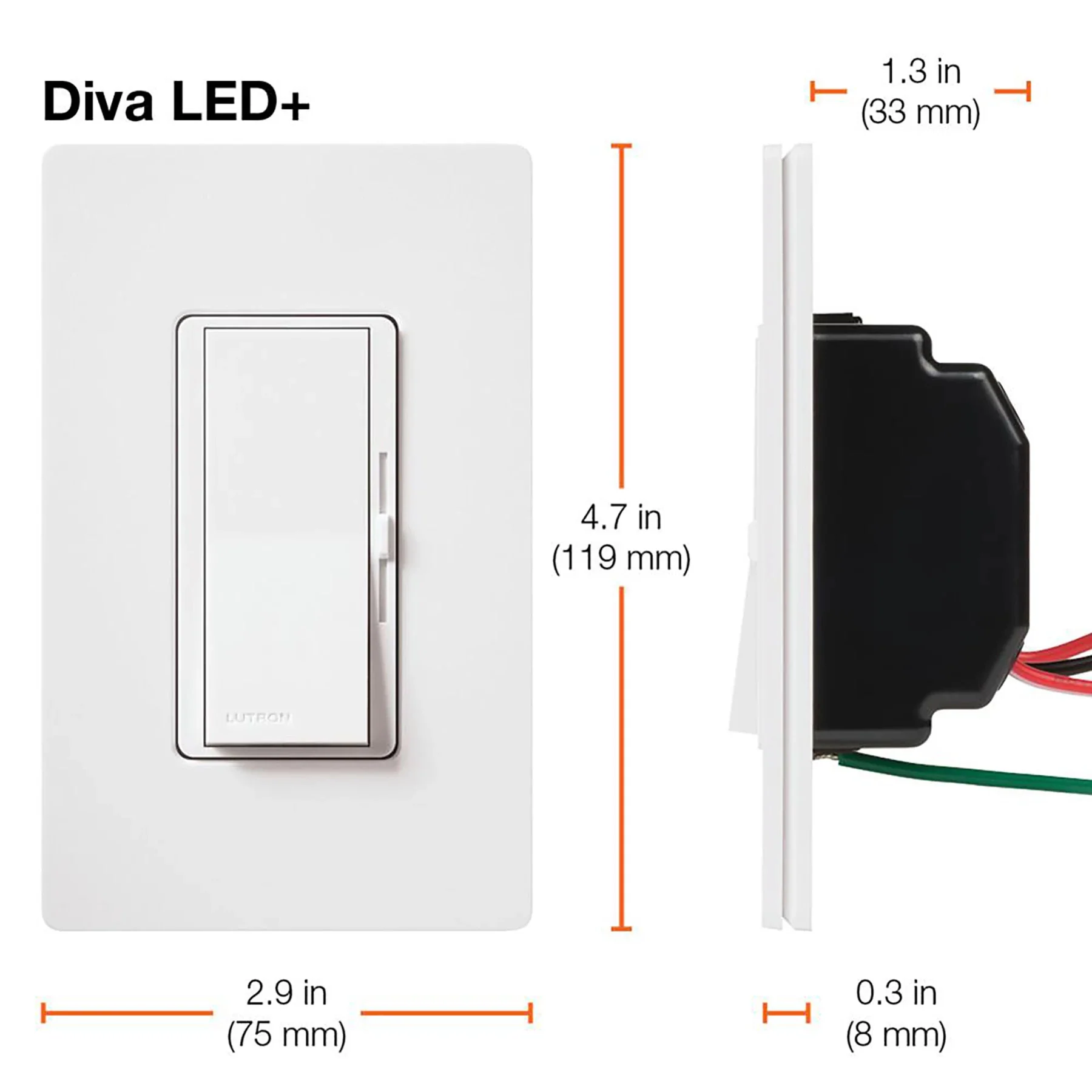 Lutron Diva C-L Dimmer for Dimmable CFL & LED Bulbs, Maximum 150W, White, Model DVCL-153PH-WHC - Image 4