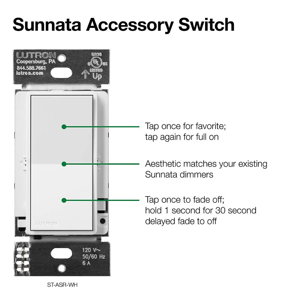 Lutron Sunnata LED+ Accessory Switch, Model ST-AS-WH* - Image 2