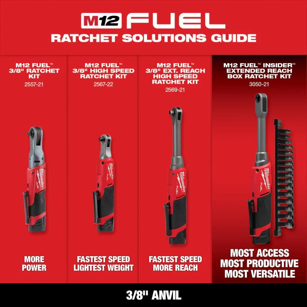 Milwaukee M12 FUEL™ 3/8" Extended Reach High Speed Ratchet Kit - Image 9