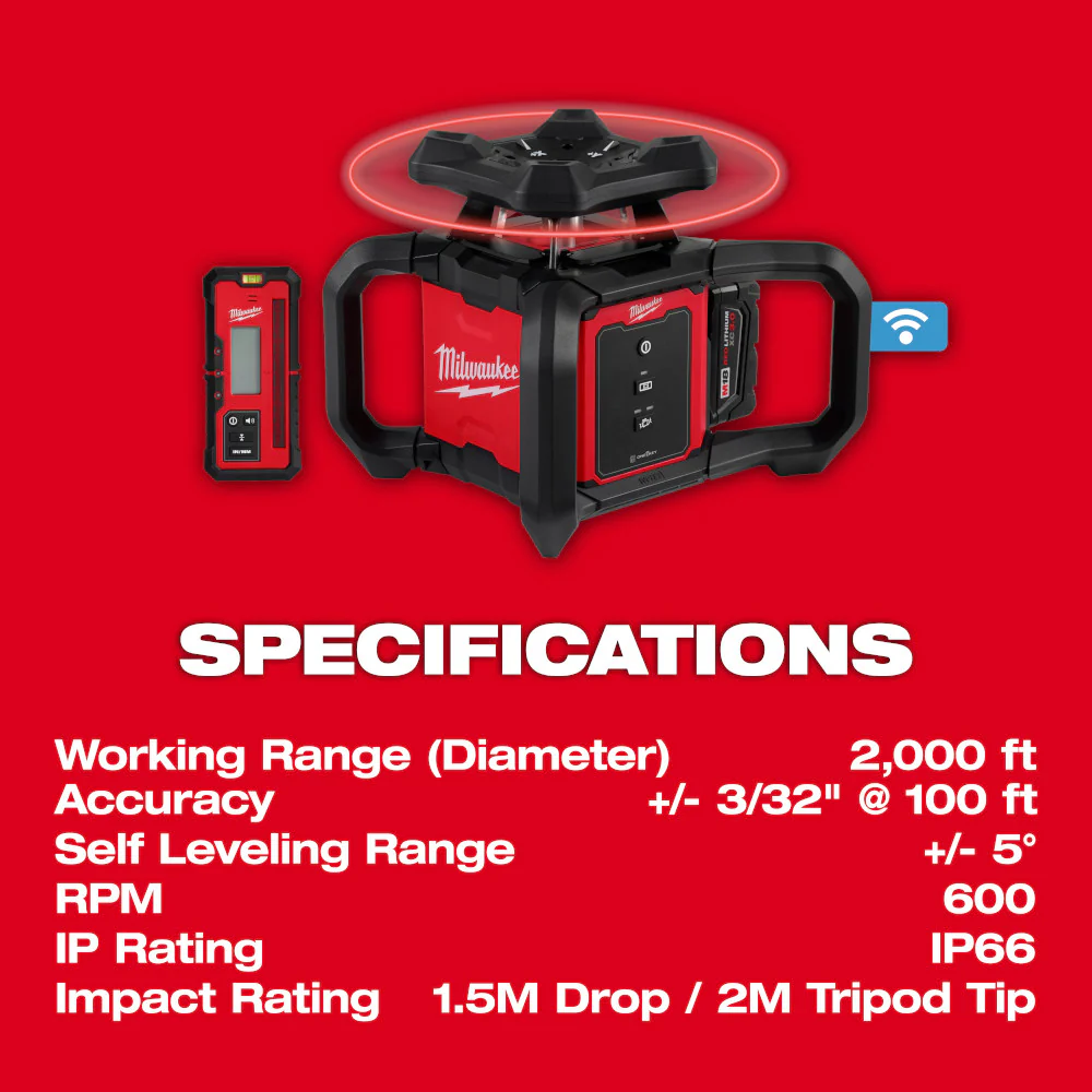 Milwaukee M18™ Red Exterior Rotary Laser Level Kit w/ Receiver - Image 7