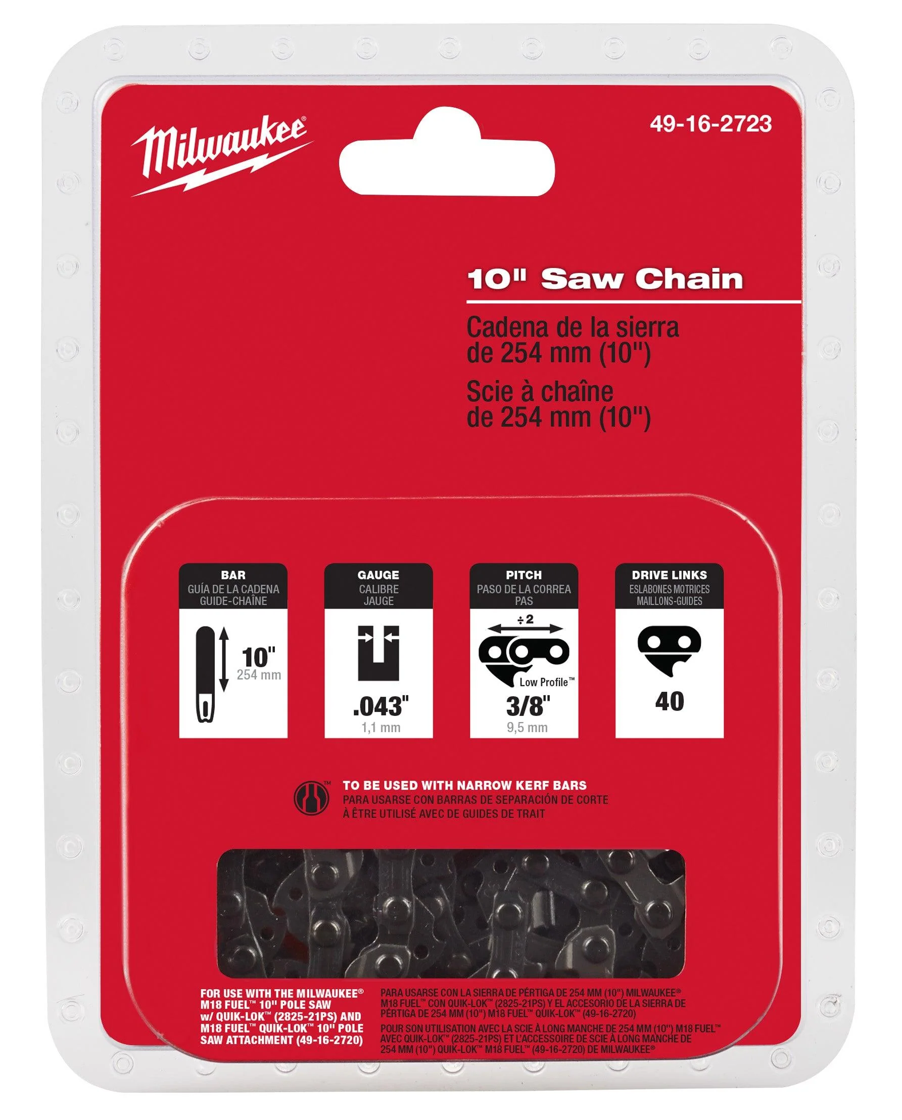 Milwaukee 10 in. Saw Chain, Model 49-16-2723