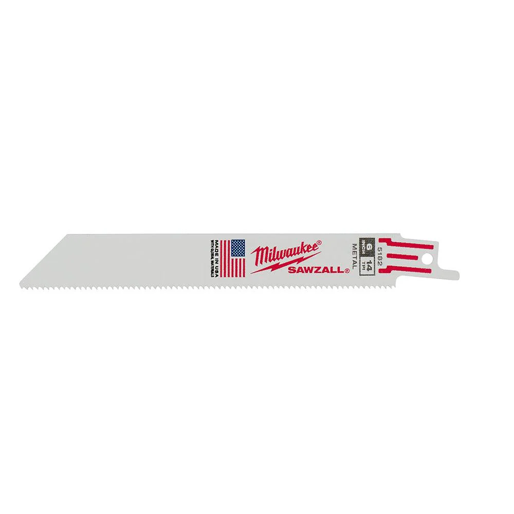 Milwaukee 6 in. 14 TPI Thin Kerf SAWZALL® Blades (5 Pack), Model 48-00-5182
