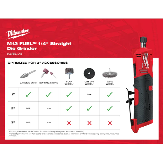 Milwaukee M12 FUEL™ Straight Die Grinder (Tool Only), Model 2486-20 - Image 4