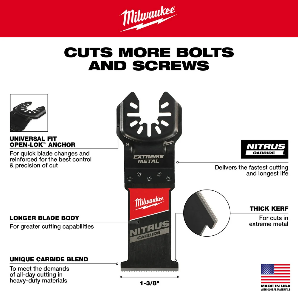 Milwaukee NITRUS™ Carbide Extreme Metal Universal Fit OPEN-LOK™ Multi-Tool Blade (5 PK) - Image 6