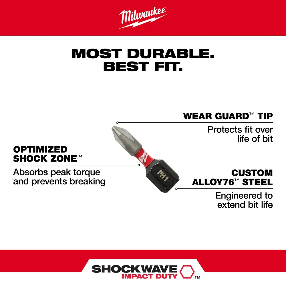 Milwaukee SHOCKWAVE™ 1" Impact Duty Phillips #2 Insert Bits (5 PK) - Image 5