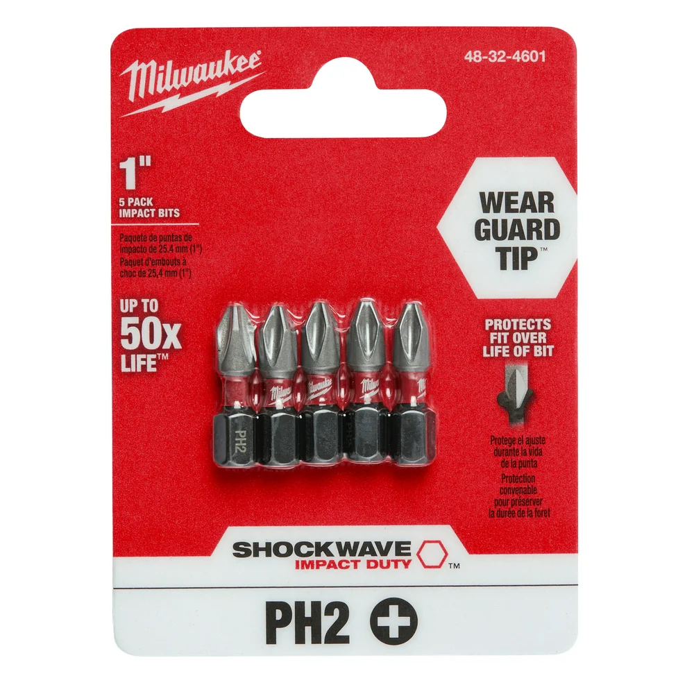 Milwaukee SHOCKWAVE™ 1" Impact Duty Phillips #2 Insert Bits (5 PK) - Image 8
