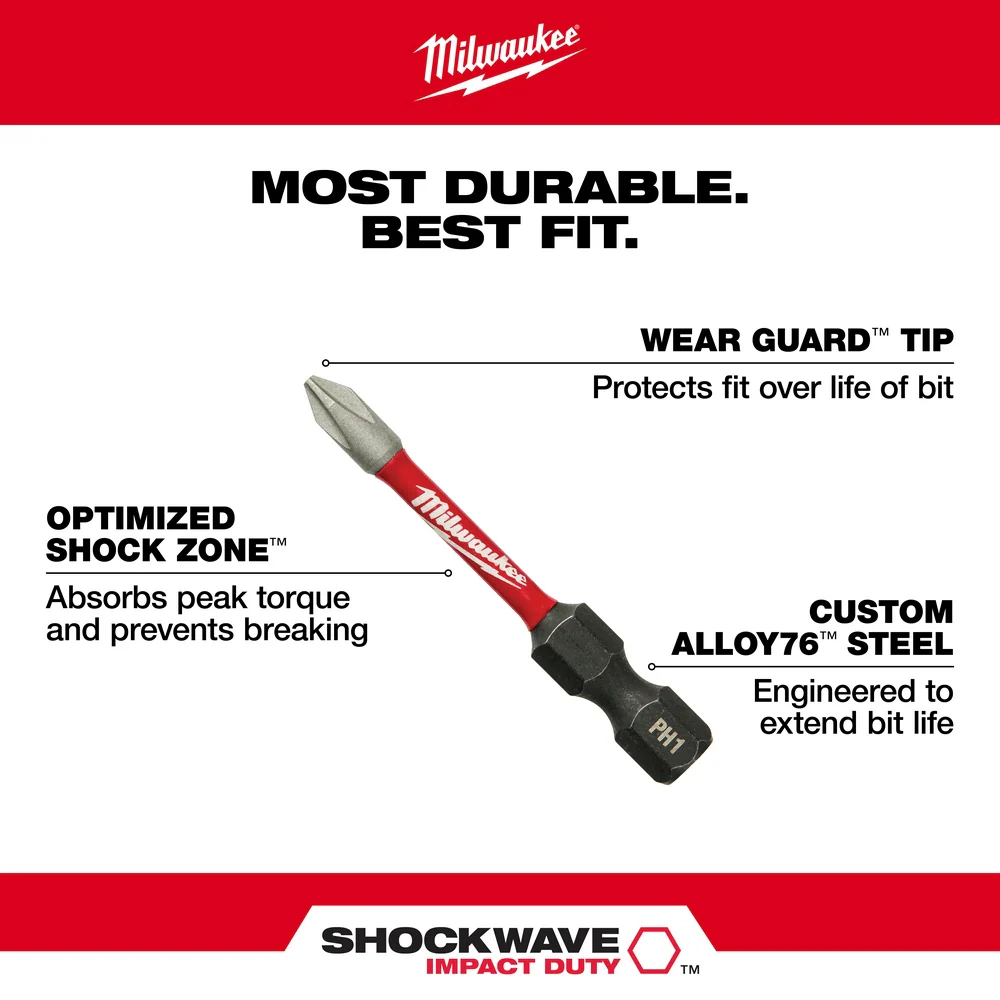 Milwaukee SHOCKWAVE™ 2” Impact Duty Phillips #2 Power Bits (5 PK) - Image 3
