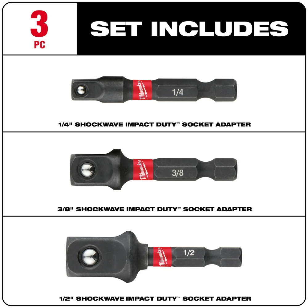 Milwaukee SHOCKWAVE™ Impact Duty Hex Shank Socket Adapter Set - Image 2