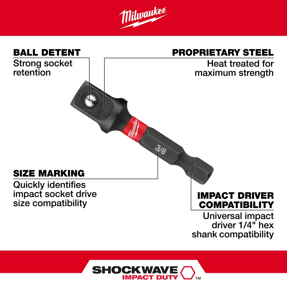 Milwaukee SHOCKWAVE™ Impact Duty Hex Shank Socket Adapter Set - Image 3