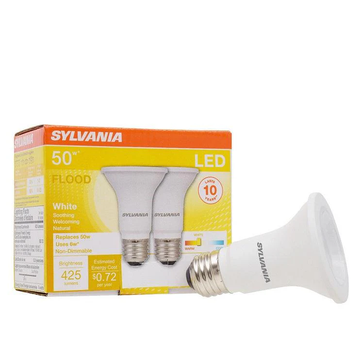 Sylvania Contractor Series PAR20 6W, Soft White 3000K LED Light Bulb (Pack of 2), Model 79279