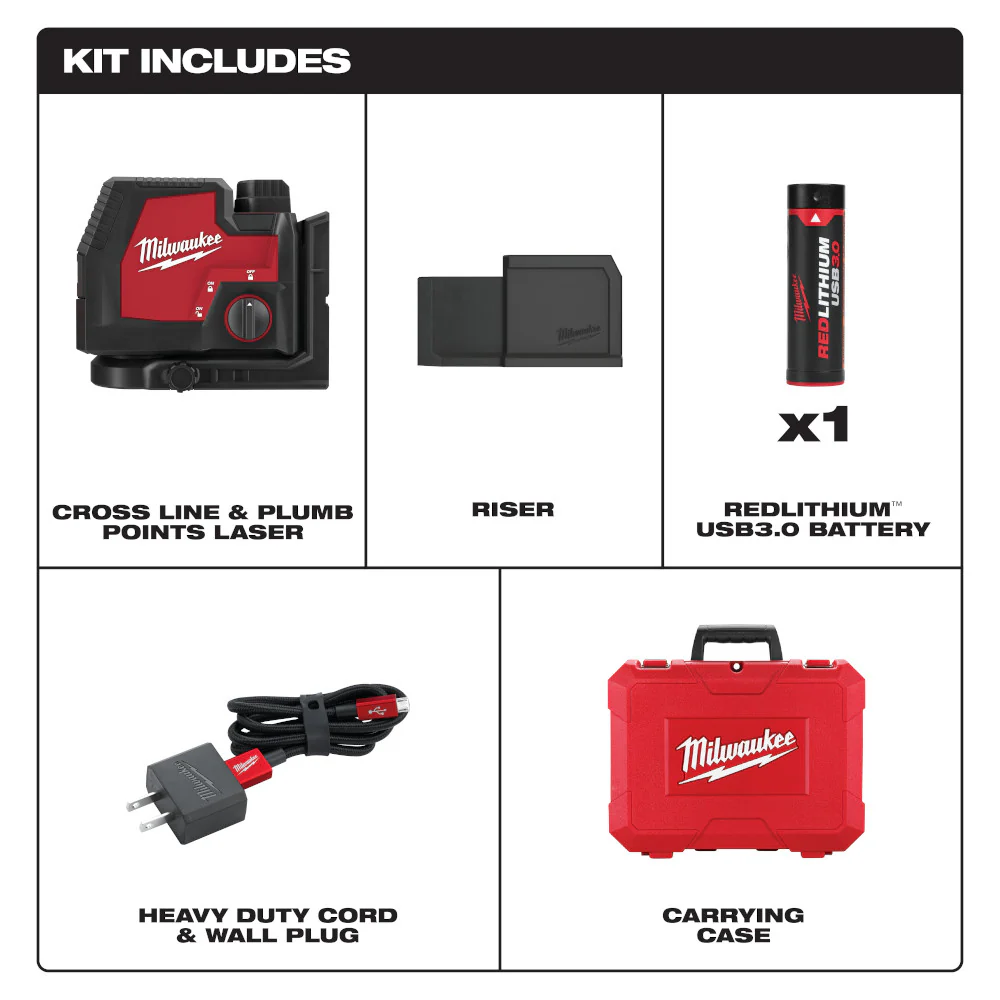 Milwaukee USB Rechargeable Green Cross Line & Plumb Points Laser - Image 3